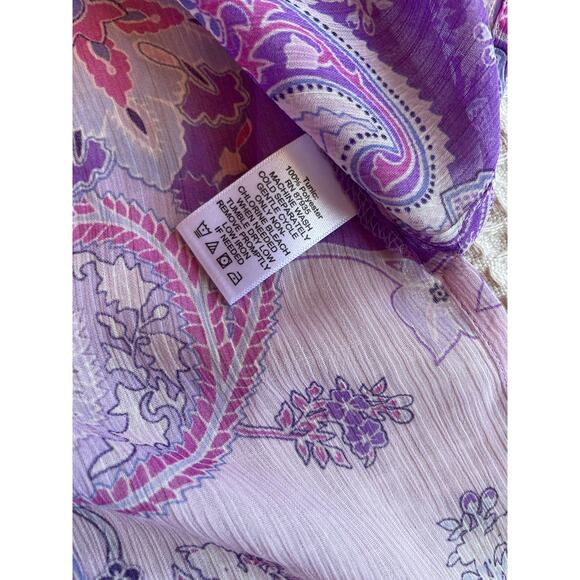 Susan Garver Paisley Floral Boho Purple Pleated Long Sleeve Tunic Blouse Medium - Picture 9 of 12
